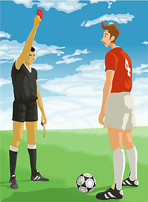 EPS 주간 직업 남자 스포츠 일러스트 축구공 축구선수 사람 성인 야외 두명 운동 구기 축구 심판 축구장 퇴장 레드카드 남자만 성인남자만 성인만 월드싸커 국내일러스트 자연요소 공 축구용품 스포츠시설 운동선수 건강 경고 카드_놀이용품 파일형식 벡터