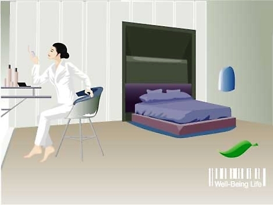 EPS 우먼라이프 라이프스타일 웰빙 여자 일러스트 휴식 실내 한명 사람 20대 성인 인테리어 화장 침실 침대 화장대 안방 여자만 여자한명만 성인여자만 청년만 청년여자만 성인한명만 청년여자한명만 성인여자한명만 성인만 국내일러스트 1 디자인 가구 컨셉 청년 내부 생활 뷰티 파일형식 벡터