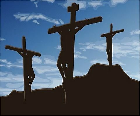 EPS 남자 실루엣 기독교 종교 십자가 일러스트 하늘 사람 성인 야외 세명 어둠 기도 예수 괴로움 죄인 남자만 성인남자만 성인만 국내일러스트 감정 촬영기법 신_종교 파일형식 벡터