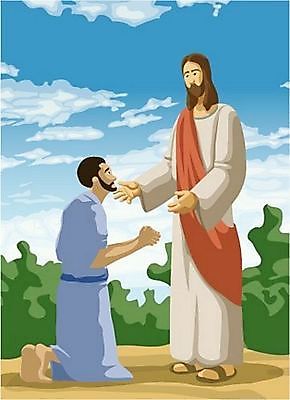 EPS 주간 구름 남자 기독교 종교 일러스트 하늘 사람 성인 야외 두명 만남 기도 예수 숲 남자만 성인남자만 성인만 국내일러스트 자연요소 컨셉 신_종교 파일형식 벡터