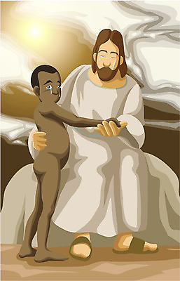 EPS 남자 기독교 종교 어린이 흑인 일러스트 사람 성인 두명 어둠 예수 기아 위로 남자만 국내일러스트 서양인 신_종교 사회이슈 파일형식 벡터