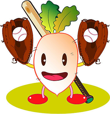 클립아트 식물 캐릭터 스포츠 채소 일러스트 식재료 공 운동 구기 야구 무 야구공 스포츠캐릭터 음식캐릭터 일러캐릭터 음식 뿌리채소 건강 야구용품