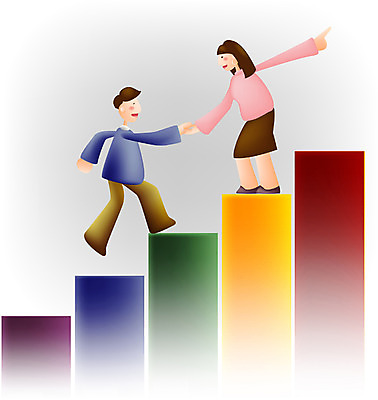 EPS 여자 남자 일러스트 비즈니스 협력 안내 사람 두명 금융 경제 계단 성장 비즈니스맨 비즈니스우먼 막대그래프 국내일러스트 그래프 직장인 파일형식 벡터