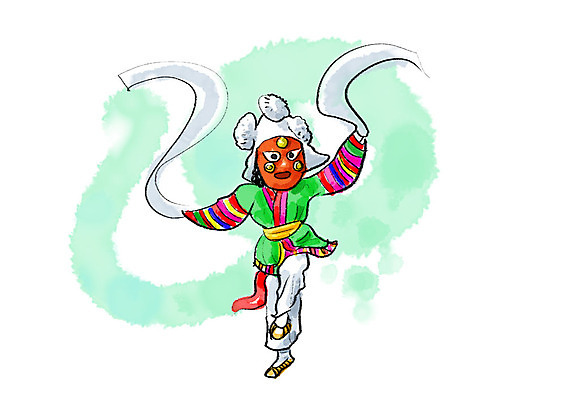 전신 PSD 한국전통 여자 일러스트 캘리그라피 붓터치 한명 사람 성인 댄서 한국인 한복 탈춤 전통무용 번짐 한삼 국내일러스트 직업 1 전통 한국 동양인 춤 전통의상 전통공연 파일형식 효과