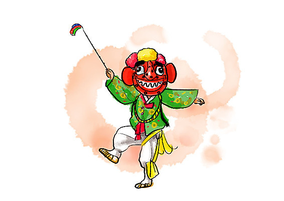 전신 PSD 한국전통 남자 일러스트 캘리그라피 붓터치 한명 사람 성인 댄서 한국인 춤 막대기 한복 탈춤 전통무용 번짐 국내일러스트 직업 1 전통 문화예술 한국 동양인 전통의상 전통공연 파일형식 효과