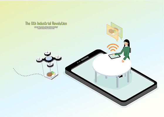 전신 여자 음식 일러스트 식탁 요리 한명 사람 앉기 성인 태블릿 스마트 배송 와이파이 서빙 주문 드론 무인화 성인여자한명만 4차산업 음식배달 모빌리티 국내일러스트 AI파일 1 산업 교통수단 컨셉 모션 탁자 전자제품 스마트기기 무선인터넷 여자한명만 성인여자만 파일형식 벡터