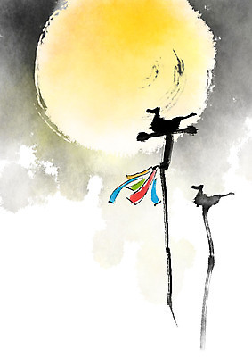 PSD 한국전통 일러스트 캘리그라피 붓터치 날리기 사람없음 보름달 가을 야간 번짐 솟대 국내일러스트 자연요소 전통 계절 모션 한국 달 파일형식 효과