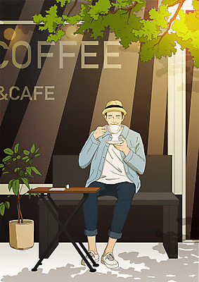 전신 PSD 남자 화분 여유 커피 벤치 일러스트 탁자 한명 미소 사람 앉기 성인 카페 마시기 커피잔 안식처 아트툰 성인남자한명만 소확행 국내일러스트 1 감정 음료 가구 의자 모션 휴식 잔 표정 상점 그림 신조어 남자한명만 성인남자만 파일형식
