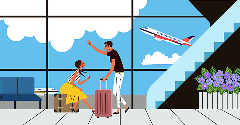 전신 구름 커플 여자 남자 여행 일러스트 비행기 실내 서기 미소 사람 앉기 성인 두명 손들기 마주보기 캐리어 공항 창가 즐거움 화단 연휴 성인만 국내일러스트 AI파일 자연요소 감정 창문 관계 항공교통 교통시설 모션 대중교통 표정 내부 공휴일 여행가방 파일형식 벡터