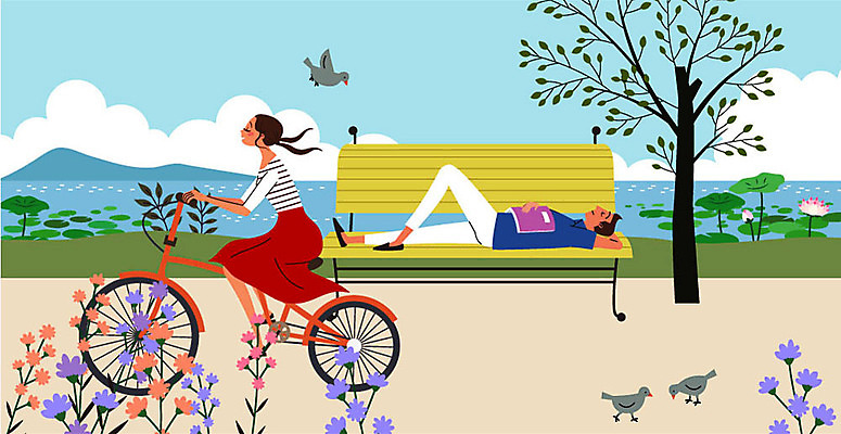 전신 나무 공원 여자 남자 호수 여유 벤치 일러스트 조류 휴식 연꽃 미소 사람 성인 야외 두명 강 눕기 독서 자전거 들꽃 승차 연휴 안식처 성인만 소확행 국내일러스트 AI파일 식물 동물 공공시설 꽃 감정 컨셉 의자 모션 표정 공휴일 바이크 신조어 파일형식 벡터