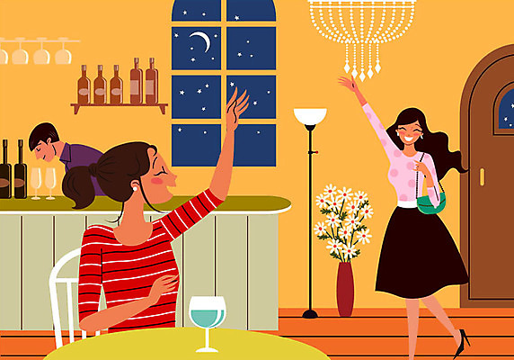 전신 여자 남자 별 화분 와인잔 일러스트 탁자 전등 실내 미소 사람 상반신 성인 세명 친구 손들기 카페 인사 야간 초승달 와인병 약속 샹들리에 연휴 반가움 성인만 국내일러스트 AI파일 자연요소 감정 가구 술잔 관계 모션 병_용기 조명 표정 내부 공휴일 상점 와인 달 예절 파일형식 벡터