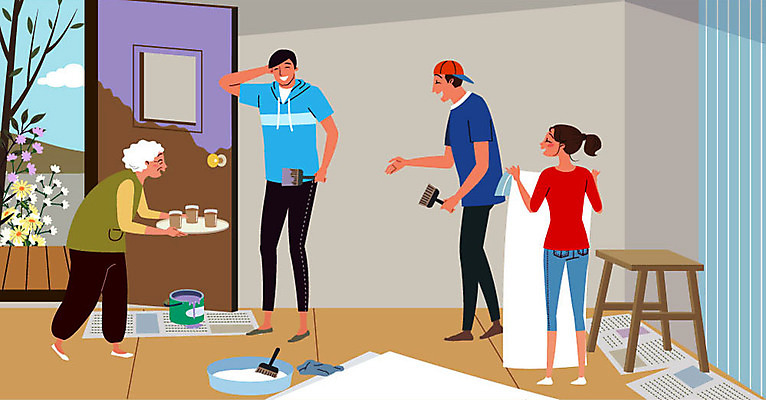 전신 여자 노년 남자 음료 일러스트 벽지 쟁반 미소 들기 사람 여러명 성인 문 들꽃 붓 봉사 수리 페인트통 연휴 도배 도배용품 접착풀 성인만 국내일러스트 AI파일 꽃 다수 모션 문구용품 통 표정 공휴일 페인트 도움 풀_접착제 오브젝트 파일형식 벡터