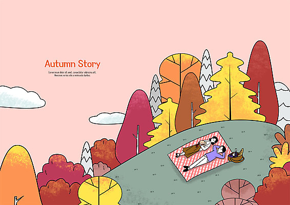 전신 PSD 커플 여자 남자 여유 일러스트 단풍나무 사람 초원 성인 두명 눕기 소풍 가을풍경 가을 언덕 돗자리 성인만 국내일러스트 나무 계절 감정 단풍 관계 모션 풍경 야외활동 파일형식 가을_계절