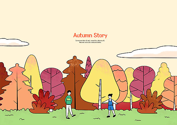 전신 PSD 구름 여자 남자 단풍 일러스트 단풍나무 서기 사람 초원 성인 두명 걷기 가을풍경 산책 가을 숲속 성인만 국내일러스트 자연요소 나무 계절 잎 모션 휴식 풍경 숲 파일형식 가을_계절