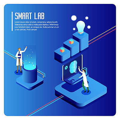 전신 응시 여자 남자 일러스트 전구 실험 사람 성인 두명 파란색 빛 손들기 모니터 실험복 실험실 연구원 스마트 정사각형 설정 아이소메트릭 연구소 성인만 국내일러스트 AI파일 도형 직업 시선 컬러 컨셉 모션 컴퓨터 가운 파일형식 벡터