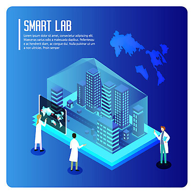 전신 여자 남자 도로 세계지도 일러스트 실험 대화 설명 서기 들기 사람 빌딩 성인 세명 파란색 스크린 터치 도시 실험복 연구원 스마트 아이소메트릭 연구소 홀로그램 성인만 국내일러스트 AI파일 직업 길 컬러 컨셉 지도 교통시설 모션 말하기 건물 세계 가운 파일형식 벡터