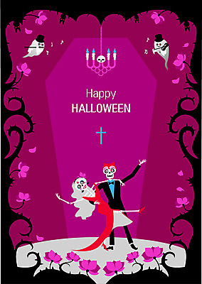 커플 꽃 연주 일러스트 나비넥타이 해골 미소 사람없음 축제 할로윈 무대 춤 유령 플루트 즐거움 샹들리에 박쥐 국내일러스트 AI파일 식물 감정 음악 포유류 관계 넥타이 문화예술 조명 뼈 표정 관악기 파일형식 벡터