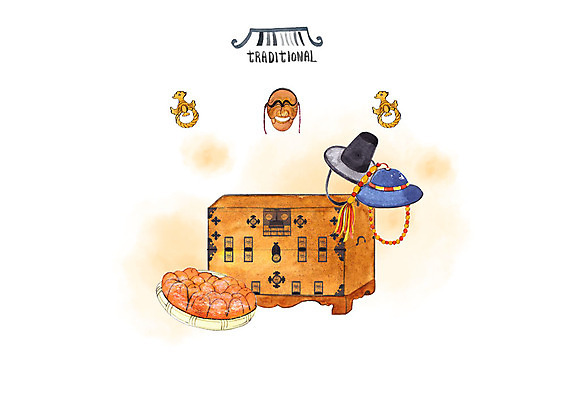 PSD 한국전통 일러스트 수채화 전통소품 사람없음 바구니 서랍장 하회탈 문고리 전통탈 고가구 곶감 포졸 국내일러스트 갓모자 모자_잡화 전통 가구 한국 감 문 오브젝트 탈 건과일 파일형식