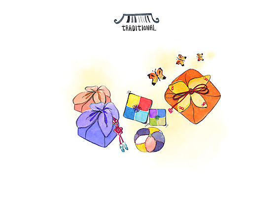 PSD 한국전통 나비 일러스트 수채화 전통소품 방석 세마리 사람없음 보자기 보따리 국내일러스트 전통 곤충 한국 3 오브젝트 파일형식 천_직물