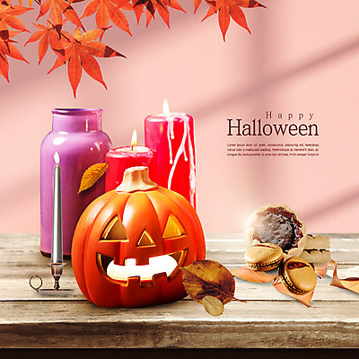 PSD 편집이미지 단풍 낙엽 초 촛불 사람없음 쿠키 할로윈 가을 촛대 나무탁자 잭오랜턴 이미지편집 계절 잎 탁자 디저트 파일형식