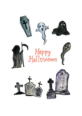 PSD 십자가 일러스트 붓터치 수채화 사람없음 할로윈 공동묘지 유령 비석 즐거움 번짐 낫 국내일러스트 감정 무덤 파일형식 효과