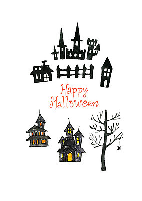 PSD 나무 일러스트 붓터치 수채화 사람없음 울타리 할로윈 성 즐거움 번짐 거미 유령의집 국내일러스트 식물 건축물 감정 곤충 담장 파일형식 효과