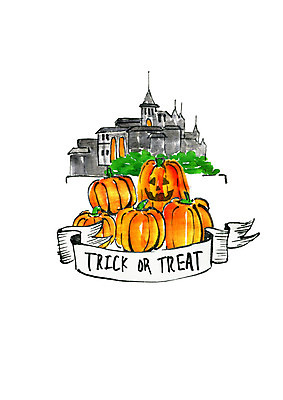 PSD 일러스트 붓터치 수채화 사람없음 할로윈 성 숲 즐거움 번짐 잭오랜턴 국내일러스트 건축물 감정 파일형식 효과