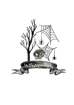 PSD 나무 일러스트 붓터치 수채화 해골 사람없음 파티 할로윈 거미줄 즐거움 번짐 거미 국내일러스트 식물 감정 곤충 뼈 이벤트 파일형식 효과