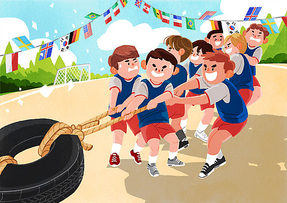 전신 PSD 남자 어린이라이프 어린이 일러스트 학교 협력 사람 경기 여러명 스쿨라이프 운동장 가을 당기기 즐거움 타이어 줄다리기 체육대회 만국기 청팀 소년만 국내일러스트 라이프스타일 계절 교육 감정 스포츠 다수 스포츠시설 모션 놀이 공간 국기 체육 대회 남자만 어린이만 파일형식