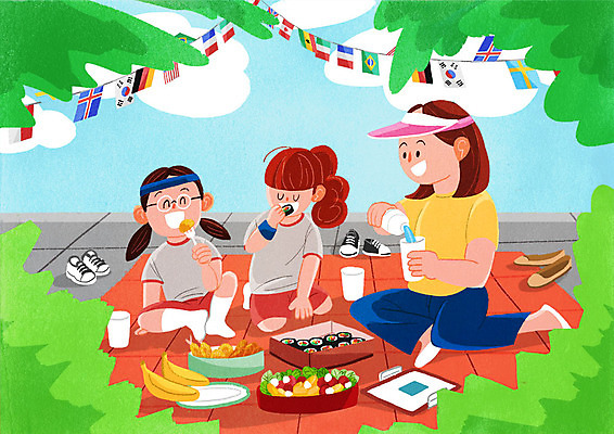 전신 PSD 구름 여자 어린이라이프 어린이 일러스트 학교 휴식 바나나 미소 사람 앉기 성인 세명 스쿨라이프 운동장 샐러드 가을 먹기 즐거움 돗자리 김밥 도시락 닭다리 점심 체육대회 만국기 국내일러스트 자연요소 라이프스타일 계절 교육 감정 음식 컨셉 과일 스포츠시설 모션 표정 공간 국기 체육 대회 파일형식