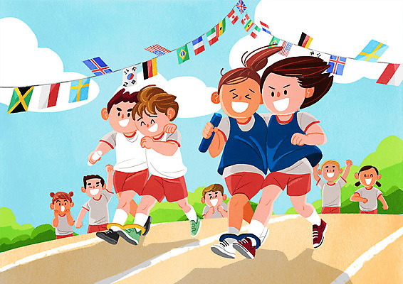 전신 PSD 여자 남자 어린이라이프 어린이 일러스트 학교 응원 미소 사람 여러명 달리기 스쿨라이프 손들기 운동장 가을 묶기 즐거움 체육복 체육대회 백팀 이인삼각 청팀 어린이만 배턴 국내일러스트 라이프스타일 계절 교육 감정 스포츠용품 다수 스포츠시설 모션 놀이 표정 운동복 공간 체육 대회 파일형식