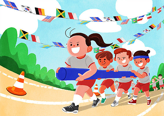 전신 PSD 여자 남자 어린이라이프 어린이 일러스트 학교 응원 협력 미소 사람 여러명 달리기 스쿨라이프 운동장 가을 잡기 즐거움 체육복 체육대회 만국기 어린이만 국내일러스트 라이프스타일 계절 교육 감정 다수 스포츠시설 모션 표정 운동복 공간 국기 체육 대회 파일형식