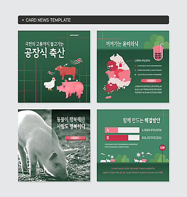 PSD 템플릿 행복 웹템플릿 지도 여러마리 공장 그래프 초원 사람없음 초록색 세트 가축 고통 돼지 축산업 젖소 사이렌 아기돼지 암탉 윤리 해결책 카드뉴스 이미지템플릿 동물 감정 산업 새끼 컬러 다수 포유류 공업 닭 소 암컷 방법 파일형식