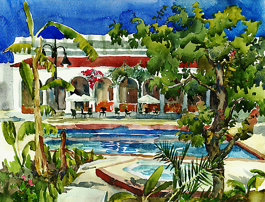 JPG 해외이미지 나무 의자 호텔 수채화 수영장 사람없음 여름 여름휴가 바캉스 풍경화 해외202004 해외포토 포토 식물 계절 가구 숙소 휴가 그림 파일형식 여름_계절 이미지허브