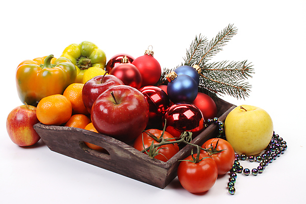 포토 JPG 해외이미지 접시 크리스마스 토마토 채소 과일 공 휴가 파프리카 건강 사람없음 장식 장식볼 흰색 사과 구성 해외202004 해외포토 식기 기념일 컬러 파일형식 이미지허브