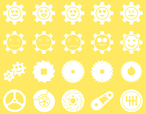 JPG 해외이미지 아이콘 행복 감정 웃음 사람없음 세트 노란색 기쁨 분노 흰색 표현 칼날 톱니바퀴 이모티콘 긍정적 부정적 해외202004 해외포토 포토 컬러 표정 파일형식 이미지허브
