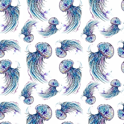 JPG 해외이미지 동물 패턴 일러스트 수채화 사람없음 파란색 해파리 해외202004 해외일러스트 컬러 무늬 자포동물 파일형식 이미지허브