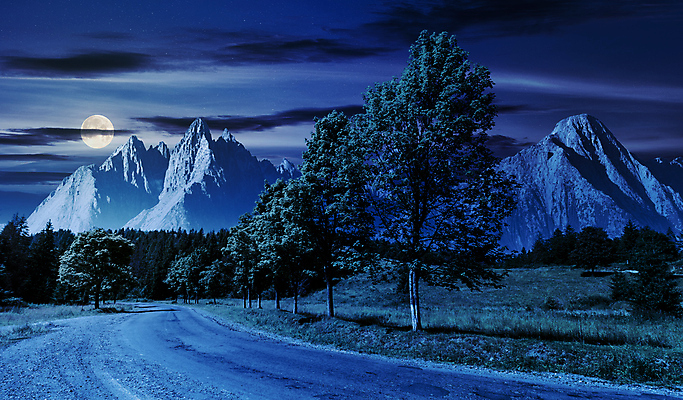 포토 JPG 해외이미지 나무 식물 별 도로 길 컨셉 교통시설 하늘 산 풍경 사람없음 야외 여름 보름달 달 야간 땅 언덕 산등성이 합성 산악지대 해외202004 해외포토 자연요소 계절 교통 시설 파일형식 이미지허브