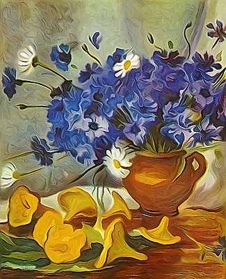 JPG 해외이미지 꽃 일러스트 미술 사람없음 꽃병 그림 정물화 해외일러스트 식물 문화예술 파일형식 이미지허브