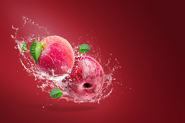 포토 JPG 해외이미지 잎 사람없음 사과 튀는물 빨간배경 스플래쉬 해외포토 식물 백그라운드 과일 빨간색 액체표현 파일형식 이미지허브