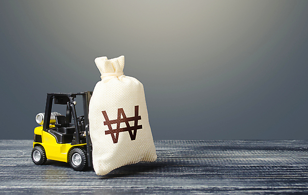 포토 JPG 해외이미지 돈 회색배경 사람없음 금융 경제 원화 돈자루 짐차 지게차 해외포토 백그라운드 자동차 회색 중장비 재산 파일형식 이미지허브