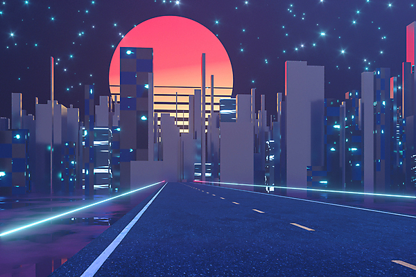 EPS 해외이미지 실루엣 도로 일러스트 사람없음 건물 빛 반짝임 강 태양 반사 고층빌딩 도시 남색 네온 스카이라인 해외일러스트 자연요소 건축물 길 컬러 교통시설 모션 촬영기법 빌딩 파일형식 벡터 이미지허브