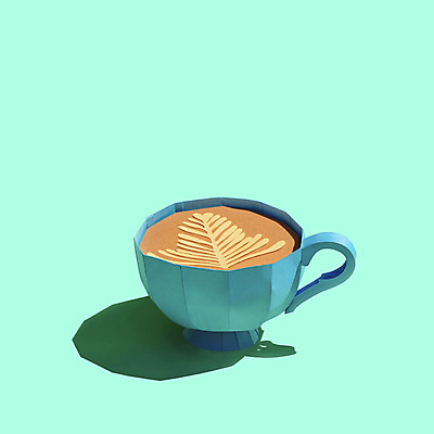 포토 JPG 해외이미지 종이 실내 그림자 사람없음 페이퍼아트 커피잔 오브젝트 종이공예 파란배경 라떼 라떼아트 해외포토 커피 백그라운드 잔 내부 파란색 공예 그림 파일형식 이미지허브