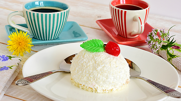 포토 JPG 해외이미지 열매 꽃 커피 티타임 사람없음 케이크 달콤 커피잔 티스푼 코코넛 해외포토 식물 음료 과일 휴식 디저트 잔 숟가락 맛 파일형식 이미지허브