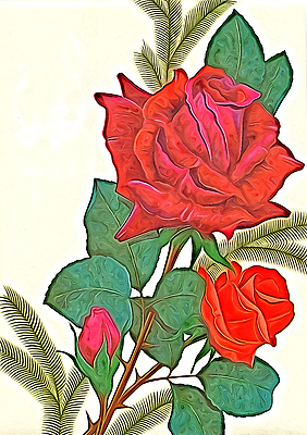 JPG 해외이미지 꽃 일러스트 미술 사람없음 빨간색 장미 그림 해외일러스트 식물 컬러 문화예술 파일형식 이미지허브