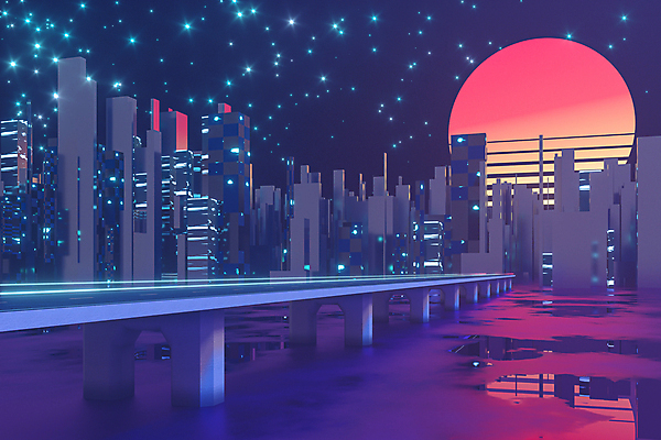 EPS 해외이미지 일러스트 사람없음 건물 빛 반짝임 강 태양 반사 고층빌딩 도시 네온 스카이라인 해외일러스트 자연요소 건축물 모션 빌딩 파일형식 벡터 이미지허브