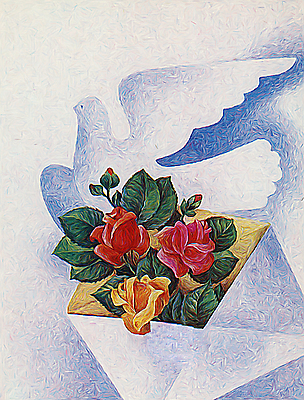 JPG 해외이미지 꽃 일러스트 조류 편지봉투 미술 사람없음 장미 그림 해외일러스트 식물 동물 문화예술 봉투 편지 파일형식 이미지허브