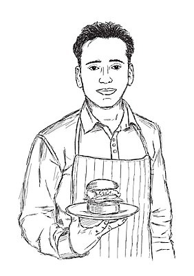 EPS 해외이미지 직업 접시 남자 일러스트 노동자 패스트푸드 요리 미소 사람 성인 주방 요리사 식사 카페 햄버거 표현 신선 맛 낙서 직원 그림 해외일러스트 식기 컨셉 표정 상점 인스턴트 파일형식 벡터 이미지허브