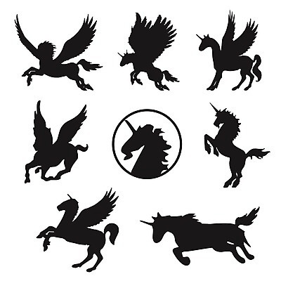 EPS 해외이미지 실루엣 날개 일러스트 상상 뿔 사람없음 세트 달리기 검은색 다양 신비 꼬리 유니콘 환상 해외일러스트 컬러 다수 컨셉 모션 촬영기법 파일형식 벡터 이미지허브
