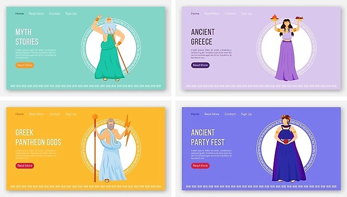 EPS 해외이미지 전신 템플릿 배너 여자 남자 일러스트 서기 들기 여러명 성인 번개 봉 삼지창 그리스로마신화 그리스신 번개모양 포세이돈 성인만 해외일러스트 모양 창 다수 모션 날씨 사람 신_종교 신화 파일형식 벡터 이미지허브